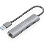 Aisens Docking Station USB-A a Gigabit Ethernet + Hub 1xUSB-C y 2xUSB-A, Gris